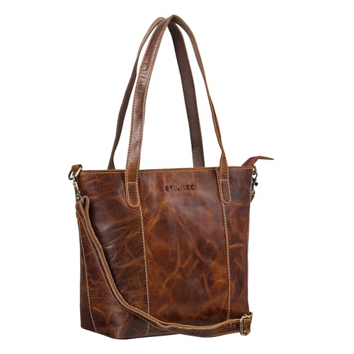 STILORD Elodie Elegante Handtasche Damen Mittelgroß Leder Tasche für Laptop bis 13 Zoll - Ledertasche Echtleder Umhängetasche abnehmbarer Schultergurt für jeden Tag Farbe:cannes - braun