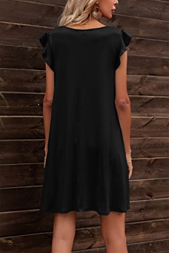 Lainab Womens Casual Summer Shift Dress Ruffle Sleeve Black L #TOP3