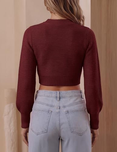 Image of ZESICA Women's Fall Mock Neck Long Sleeve Cropped Sweaters | Soft Ribbed Knit Pullover, Work Office, Business Casual, 2026 Winter Transition Clothing, Warm Comfy, Going Out Outfits