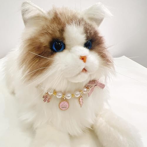 Image of Qiansail Cat Pearl Collars Necklace, Dog Collar with Pendant Pet Cute Princess Bow Crown Fashion Accessories for Puppy Kitten (Pink, M)