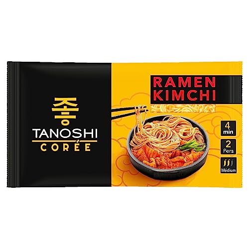 TANOSHI - Ramen Précuites Avec Morceaux de Kimchi - Nouilles Corréennes Instantanées - Pour 2 Personnes - 360 g