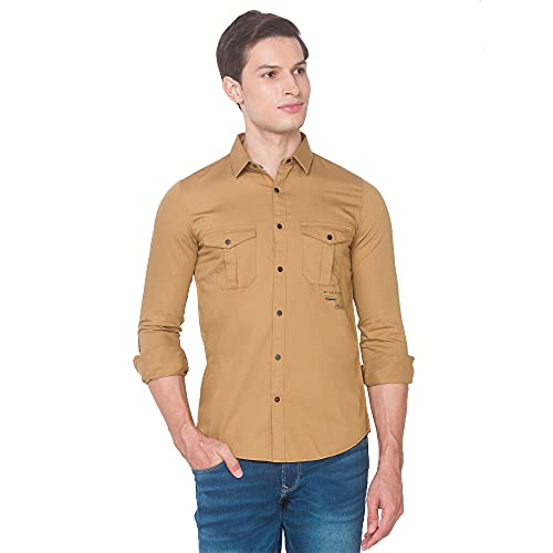 Image of Spykar Men's Slim Shirt (8907966636927 Camel Khaki 3XL)