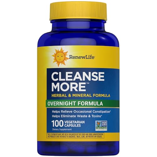 Renew Life Detox Cleanse More, Reduces Bloating and Restores Regularity, Overnight Constipation Relief, Soy, Dairy and gluten-free, 100 Capsules