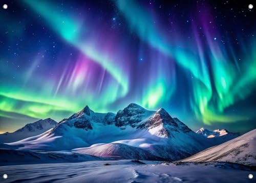 LYCGS 70.8''x47.2'' Colorful Northern Lights Backdrop Snowy Mount...