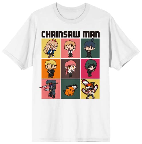 Chainsaw Man Chibi Character Art Crew Neck Short Sleeve Women's White T-Shirt-XL