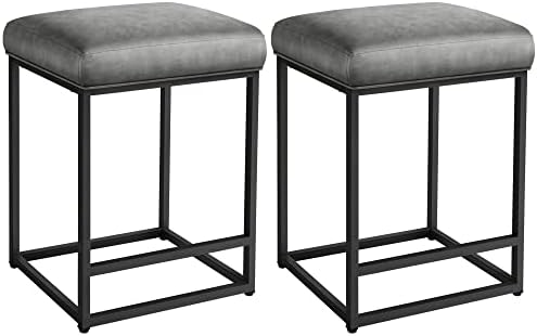 Yaheetech Barstools 2pcs Bar Chairs Kitchen Stools Dining Chairs Leather Breakfast Stools Set with Footrest for Dining Room Living Room Kitchen Modern Stools Gray