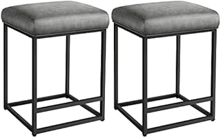 Yaheetech Barstools 2pcs Bar Chairs Kitchen Stools Dining Chairs Leather Breakfast Stools Set with Footrest for Dining Room Living Room Kitchen Modern Stools Gray