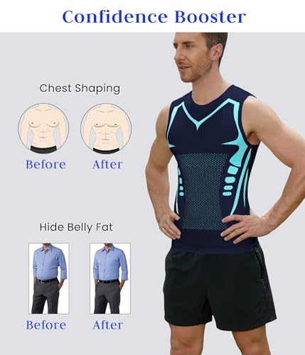 Image of Compression Shirt Men Slimming Body Shaper Vest Crewneck Workout Tank Top | Tummy Control Undershirts, Gynecomastia Compression Shirts, Back Support, Sleeveless Muscle Shirts, Shaping Tank Top