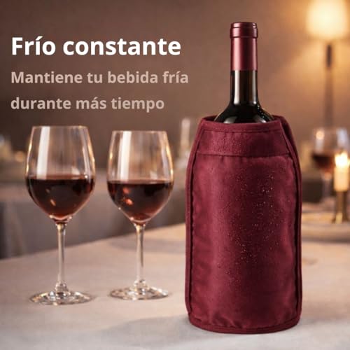 Miniatura 6 de Pack 2 Enfriadores De Botellas De Vino Sacacorchos Camarero Funda Enfriadora Con Gel Refrigerante Interior Manga Enfriadora Para Vino, Cava Y Champagne 15,5x22,5 Cm Burdeos