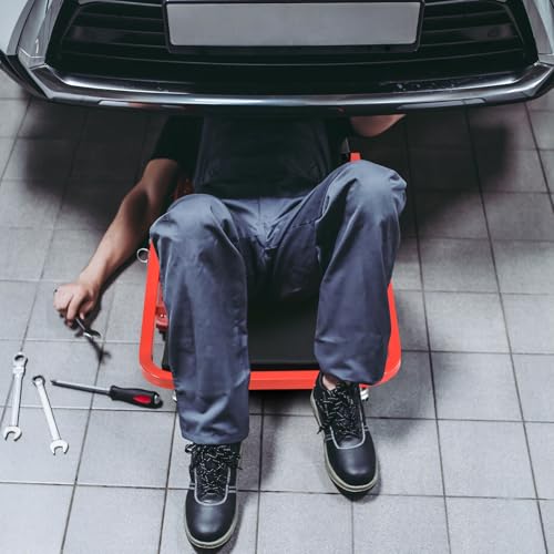 COSTWAY 2-in-1 Folding Car Creeper and Seat, 37 Inch/40 Inch Padded Mechanics Creeper Stool with 6 Rotatable Wheels, Rolling Garage Work Crawler Board Bench, 150kg/160kg Capacity (37”, 150kg, Black) - Image 7