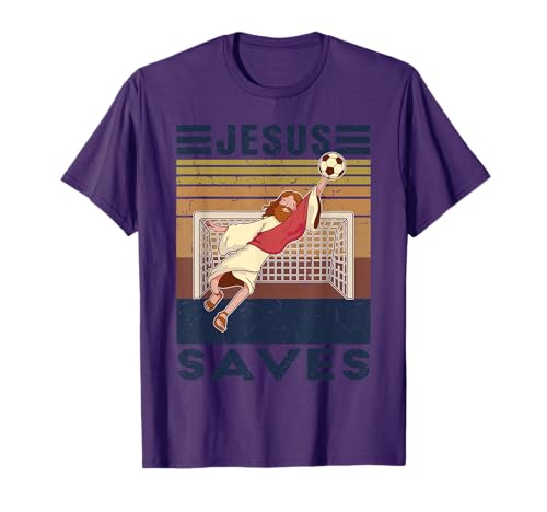 Retro Goalkeeper Jesus Saves Soccer Goal T-Shirt