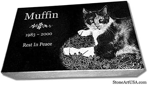 StoneArtUSA Granite Pet Memorial by Eric Personalized Custom Engraved Marker Gravestone Garden Stone Monument Memorial Laser Etched w/Photo Dog Cat Horse Pets 10x6x2