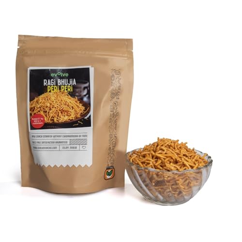 Evolve snacks Peri Peri Ragi Bhujia with All Natural Ingredients | High in Fiber | Low in Sodium | Healthy Snack | Gluten-Free | Vacuum Cooked ( Peri Peri Ragi Bhujia, 200g)| (B0CJJQM44F) Amazon Price History, Amazon Price Tracker