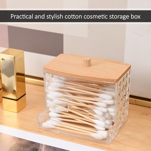 HRMGJH Zweiteiliges Set Aus Transparentem Acryl WattestäBchen Spender Mit Bambusdeckel WattestäBchen BehäLter,OhrenstäBchen Aufbewahrung,OhrstäBchen BehäLter,Geeignet FüR Schminktische Und Badezimmer