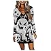 Robe décontractée pour femme - Été - Automne - Printemps - Manches longues - Cordon de serrage - Tunique - Pour sortir - Imprimé fantôme et sorcière, a-noir, XL