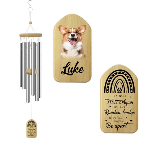 Image of ASTARIN Personalized Pet Memorial Wind Chime, Pet Remembrance Gift to Honor and Remember a Dog, Cat, or Other Pet, Premium Customized Metal Wind Chime, Black
