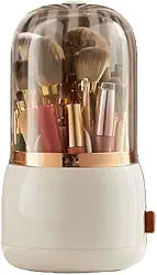 Organizador de Maquiagem Giratório Premium, com Tampa Protetora, Base Rotativa 360°, 7 Compartimentos, 13x13x23,7cm, Material PET e ABS (Branco)