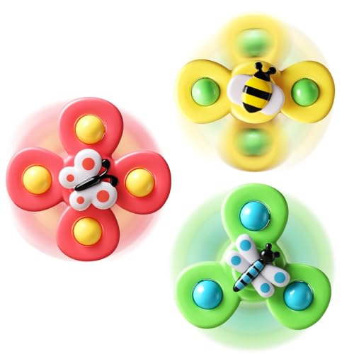 Image of ALASOU 3PCS Suction Cup Spinner Toys for 1 Year Old Boy Girl|Spinning Top 12 18 Months|1 2 Year Old Boy Birthday Gift|Baby Bath Toy for Kids Ages 1-3|Sensory Airplane Travel Toy for Infant Toddlers