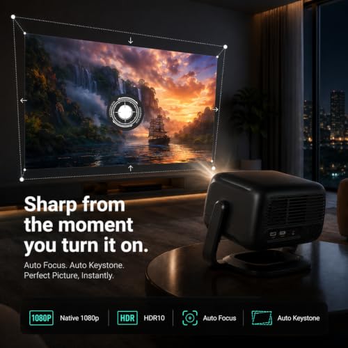 Image of MyFitSpark CINEMAGIC 103 Air Native 1080p Projector 4K Ultra HD Support | CineTone Engine 100% Sealed Tiltable 250 ANSI Auto Focus & Keystone EDID 2.1 True 4K FireStick HDR10 Up to 150 inch Screen