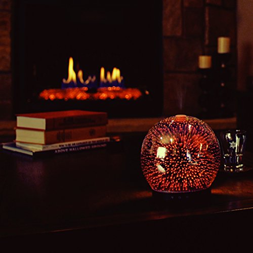 Essential Oil Diffuser - 3D Glass 200ml Galaxy Premium Ultrasonic Aromatherapy Oils Humidifier with Amazing LED Lights, Handy Auto Shut-Off Function & Large Water Tank