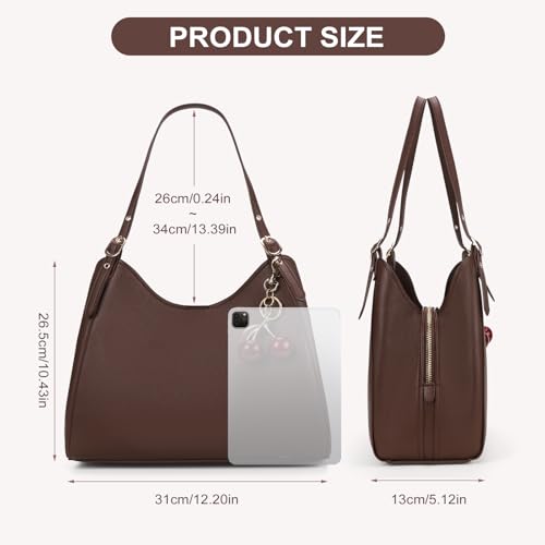 Bolso tote de cuero marrón para mujer miniatura 6