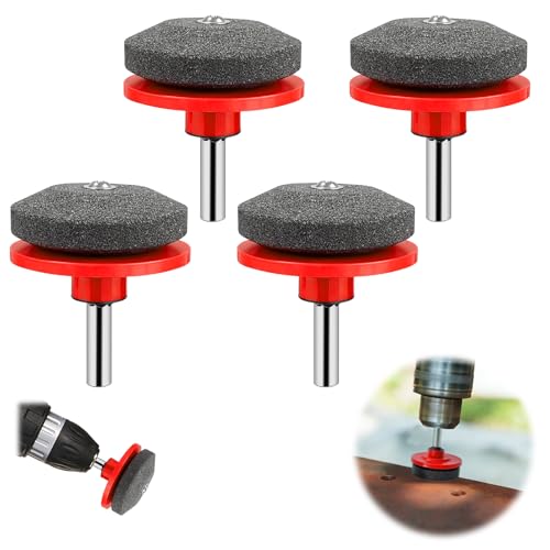 Jiaoshou Pan 4 Pièces Aiguiseur Lame Tondeuse, Universel Affûteur d'outils de Jardin pour Perceuses Manuelles, Affuteur Lame Tondeuse à Gazon (Rouge)