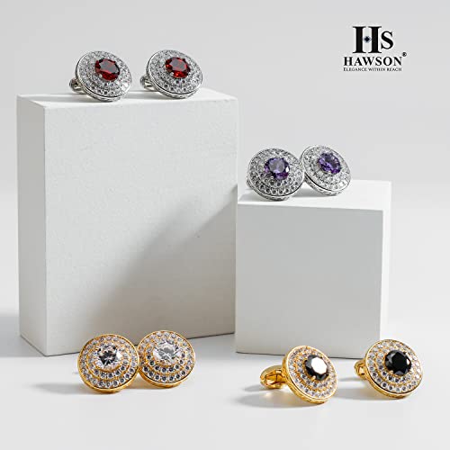 Image of HAWSON Cufflinks for Men, Gold Diamond Crystal Cufflinks for Groom Husband Personalized Gifts, Mens Formal Wedding Business Cufflinks, Luxurious Gorgeous Cuff Links French Shirt Accessories