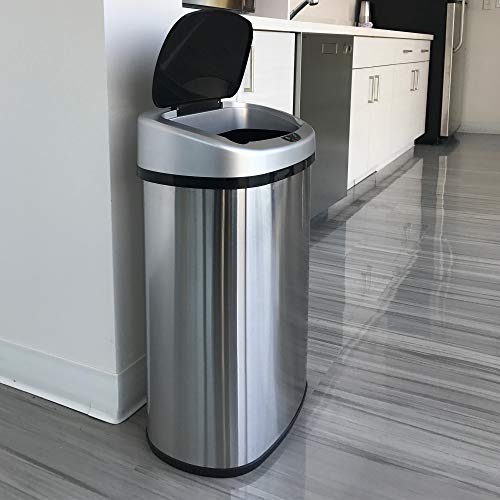 iTouchless 13 Gallon SensorCan Touchless Trash Can with Odor Control System, Shape, Kitchen Bin, Oval Stainless Steel