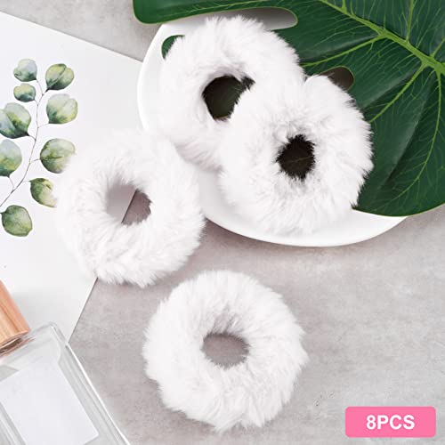 Oiiki White Fuzzy Hair Scrunchies 8Pcs, Furry Scrunchies Hair Ties Bands With Faux Rabbit Fur, Soft Kawaii Fluffy Cute Elastic Hair Tie Ponytail Holders For Girls Women Halloween Christmas Hair Accessories #TOP2