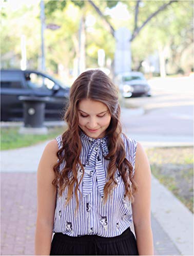 Lavielente Women’s Chiffon Animal Pattern Sleeveless Bow Tie Collar Button Down Blouse Shirt For Work Casual Tops (Sky Blue, X-Large) #TOP6