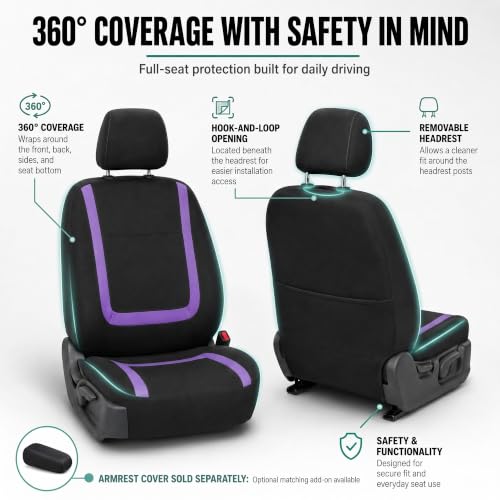 Image of FH Group Car Seat Covers Front Set in Cloth - Car Seat Covers for Low Back Car Seats with Removable Headrest,Universal Fit,Automotive SeatCovers,Washable Car SeatCover for SUV,Sedan,Van Purple