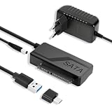 Sata to USB 3.0, Adattatore di Lettura Disco Rigido per 2.5"/ 3.5" HDD/SSD, Convertitore SATA III/II/I con alimentazione DC 12V 2A, UASP