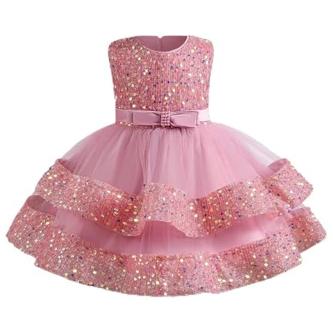HNXDYY Toddler Baby Girls Party Shinny Tulle Ruffles Sequin Princess Dress Sleeveless Tutu Puffy Pageant Gown (4-5 Years,552 Pink-C) Size 120 Cover
