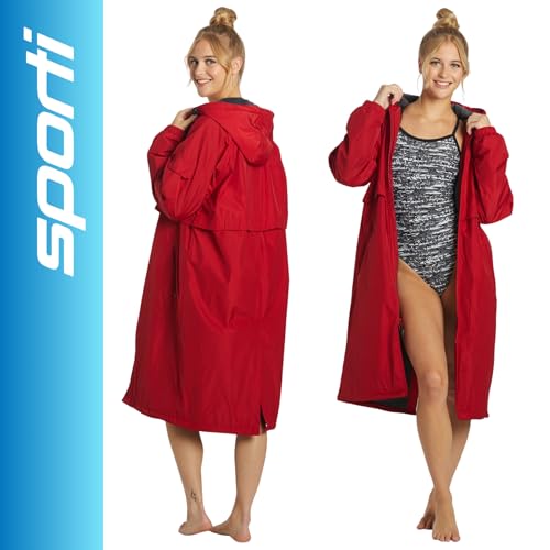 Image of Sporti Unisex Swim Parka with Comfort Plush Fleece Lining, Multi Pocket Zipper - Water Resistant Swim Coats for Women & Men