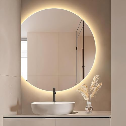 Aenmezen Espejo de Longitud Completa Montado en la Pared, Moderna Semicircular, 3 Colores Retroiluminado, Espejo de Baño Dimmable, Inteligente Antivaho(Left Cut,100 * 90cm)