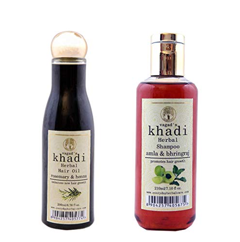 Bellentines VAGAD'S Khadi Rosemary & Henna Hair Oil, Amla & Bhringraj Shampoo (Pack of 2)