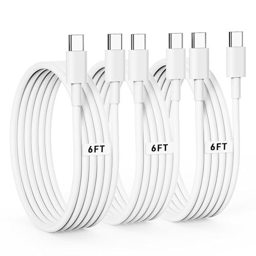 Gourde USB-C to USB-C Cable 6ft 3-Pack, 60W Fast Charging Cable for iPhone 16/15 Pro Max Charger Cable, Compatible with iPad Mini 6/Pro 2021, iPad Air 4, MacBook Air, and Galaxy S23 Switch