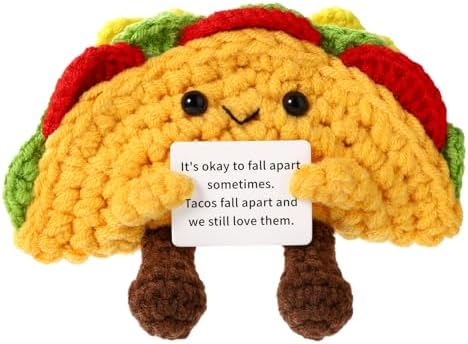 Funny Positive Life Taco, 5.12x4.33 Inch Emotional Positive Support Taco Inspirational Crochet Taco with Encouragement Card Knitted Taco Doll Positive Gift for Friends Home Decoration