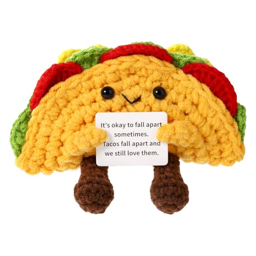 TOYMIS Funny Positive Life Taco, 5.12x4.33 Inch Emotional Positive Support Taco Inspirational Crochet Taco with Encouragement Card Knitted Taco Doll Positive Gift for Friends Home Decoration