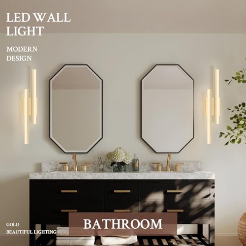 Image of LED Wall Sconce Set of 2 Gold Remote Modern LED Vanity Lights Set of 2 Indoor Wall Light Fixtures for Living Room, Dimmable Wall Sconce for Bedside Bedroom Bathroom, L23.6inch 2 Pack