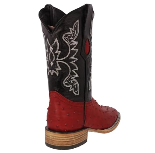 Texas Legacy Mens Red Cowboy Boots Ostrich Quill Print Leather Square Toe Botas3