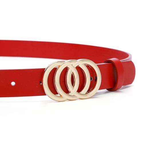 Women Belt for Jeans Dress O-Style Gold Buckle Ladies Skinny Waist Faux Leather Belts4