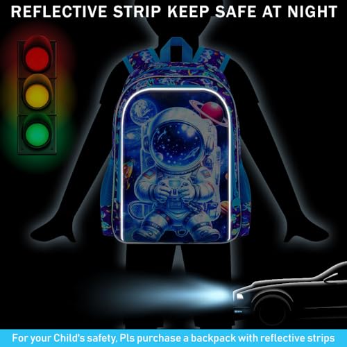 Image of 16 inch Space Backpack for Boy, 3Pcs Astronaut Bookbag for Elementary Preschool Kindergarten, Kids School Backpacks with Lunch Box (Blue)