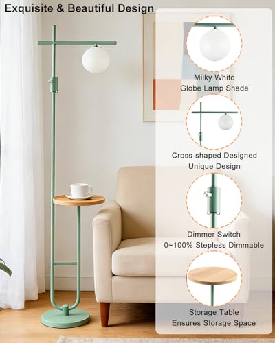 Image of Lightdot Floor Lamps with Storage Table 66IN Black Dimmable, Modern Standing Tall Lamp with Milky White Globe Lampshade, Cross-Shaped Lamp Head and U-Pole Base Style for Living Room /Bedroom /Office