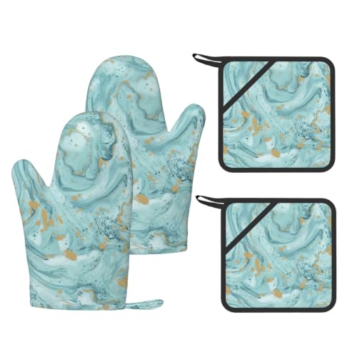 Ensemble de four bleu sarcelle effet marbré et feuille d'or chic