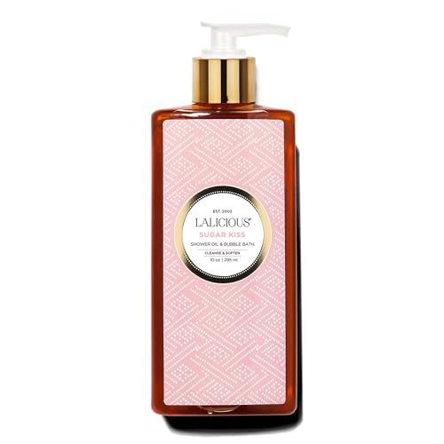 LALICIOUS Sugar Kiss Shower Oil & Bubble Bath - Natural Shower Cleanser with Topical Probiotics & Grapeseed Oil - Bath Soap Product for Shower, Bath & Shaving, No Parabens (10oz)