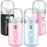 Mudder 4 Pcs Nano Facial Mister Handy Nano Mist Sprayer 30ml Visual Water Tank Portable Face Steamer Mini USB Mister for Lash Extensions, Skin Care, Makeup(Black, Blue, Light Pink, Pink)