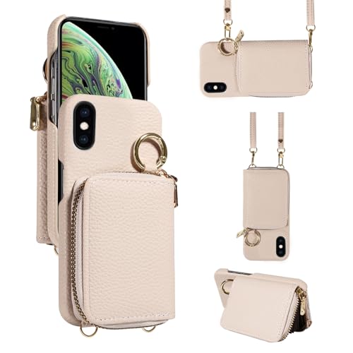 Étui portefeuille pour iPhone Xs Max en cuir de luxe avec porte-cartes et fermeture éclair