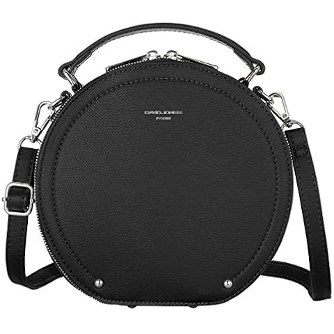 David Jones - Women's Round Crossbody Bag - Small PU Leather Rigid Should Bag - Top Handle Satchel Circle Zipper Handbag - Fashion Evening Clutch Bag - Casual Ladies Girls Purse - Black Cover