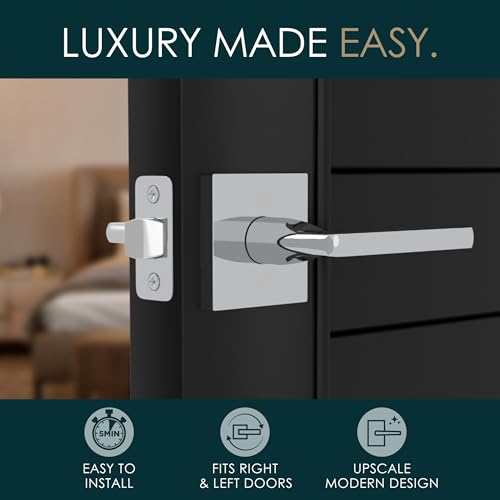 Image of Mega Handles Prime Passage Lever Door Handle for Closet or French Doors, Single Side Door Levers, Fits All Standard Door Sizes, Covered Screws Included - Polished Chrome (1 Pack) 5 inch